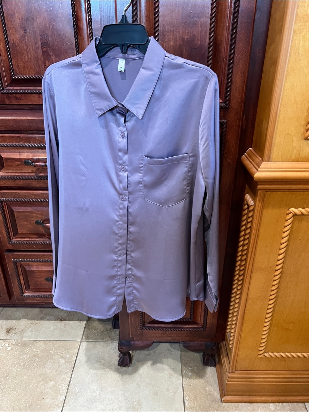 Elegant Lavender Satin Button-Up Blouse